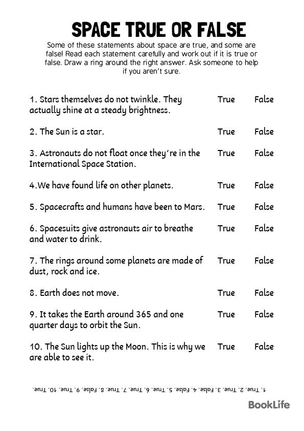 Space True or False Activity