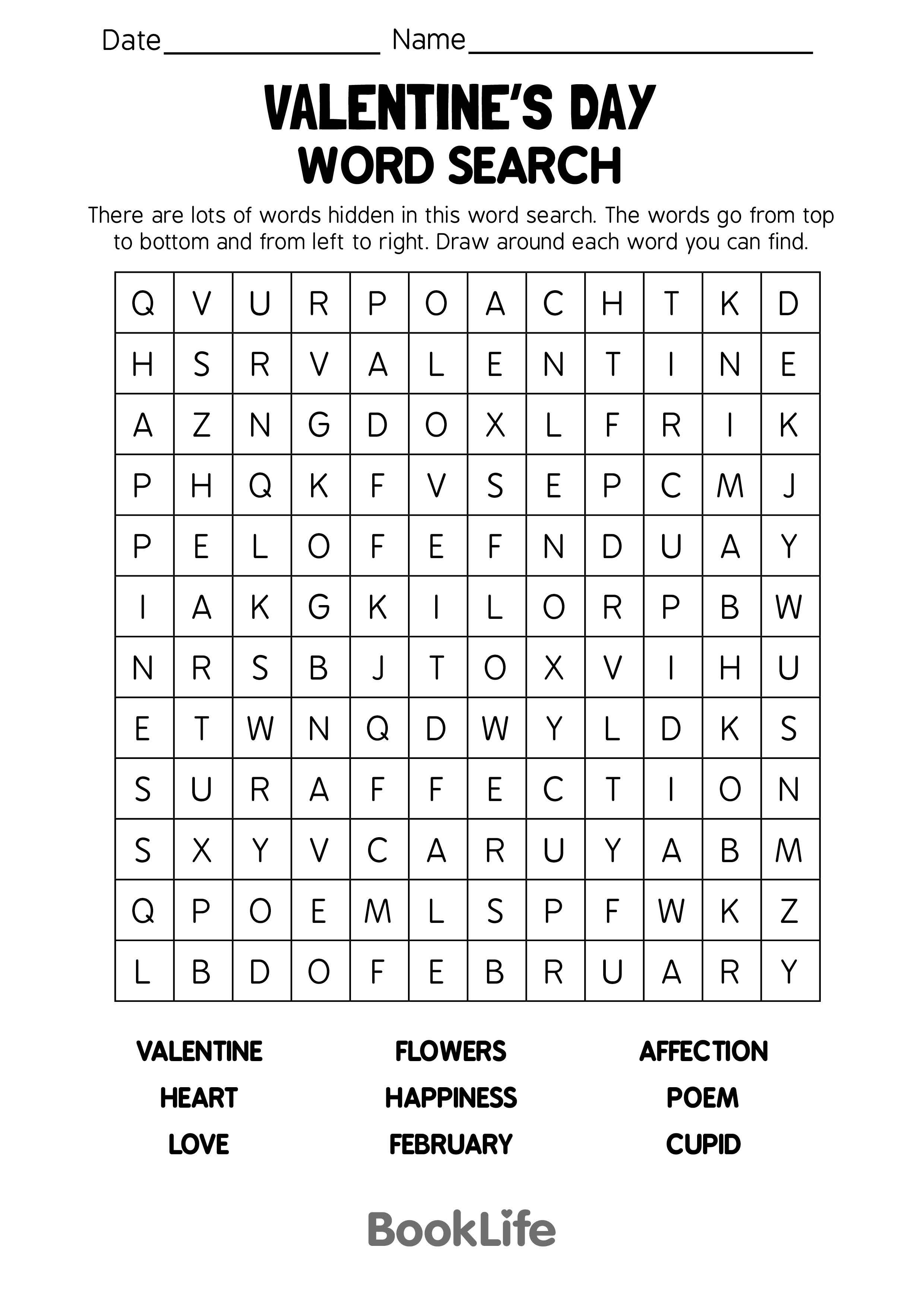 Valentines Day Word Search