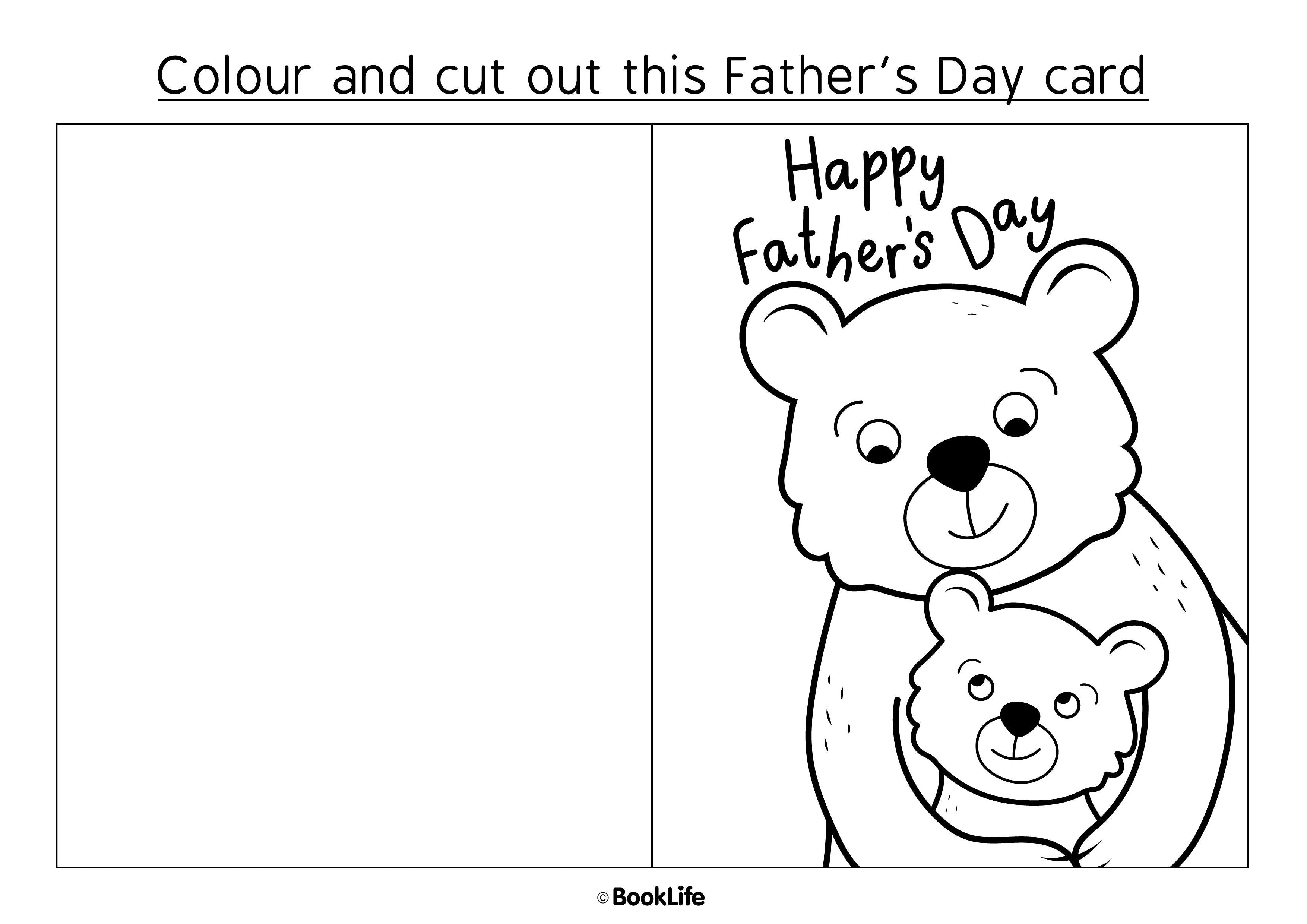Fathers Day Teddy Colour and Cut Out Card