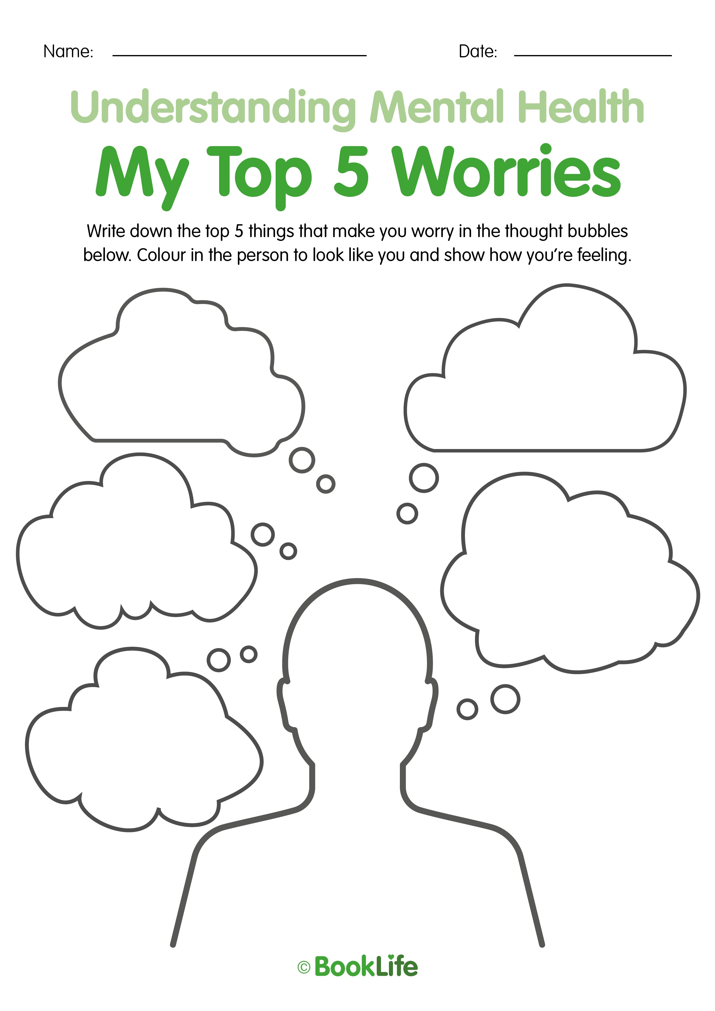 My Top 5 Worries Activity Sheet BookLife