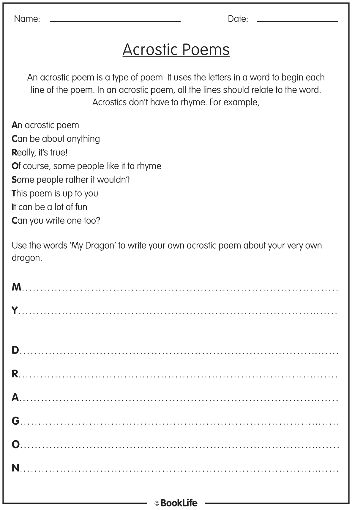 Dragon Acrostic Poem by BookLife