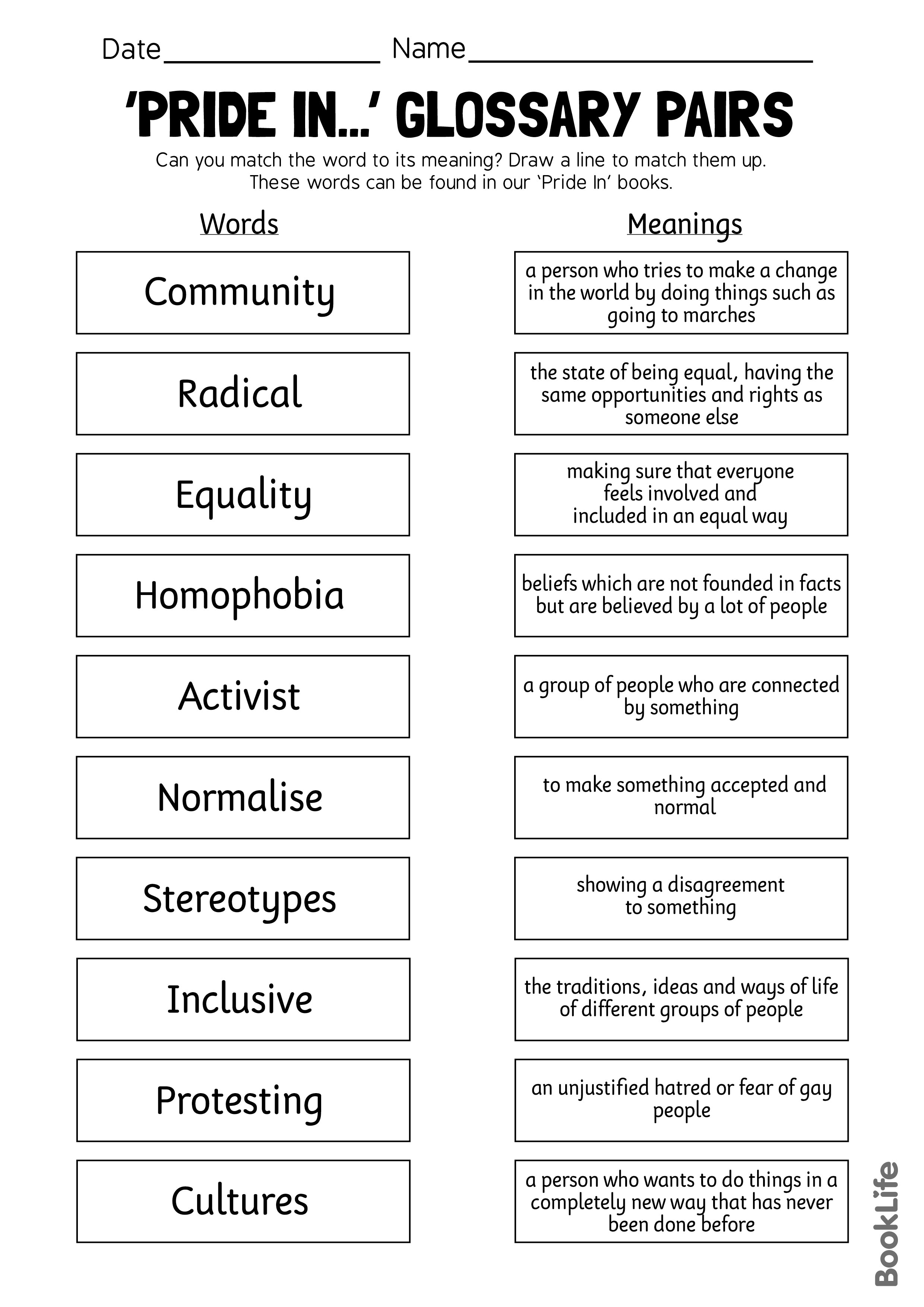Pride In... Glossary Pairs