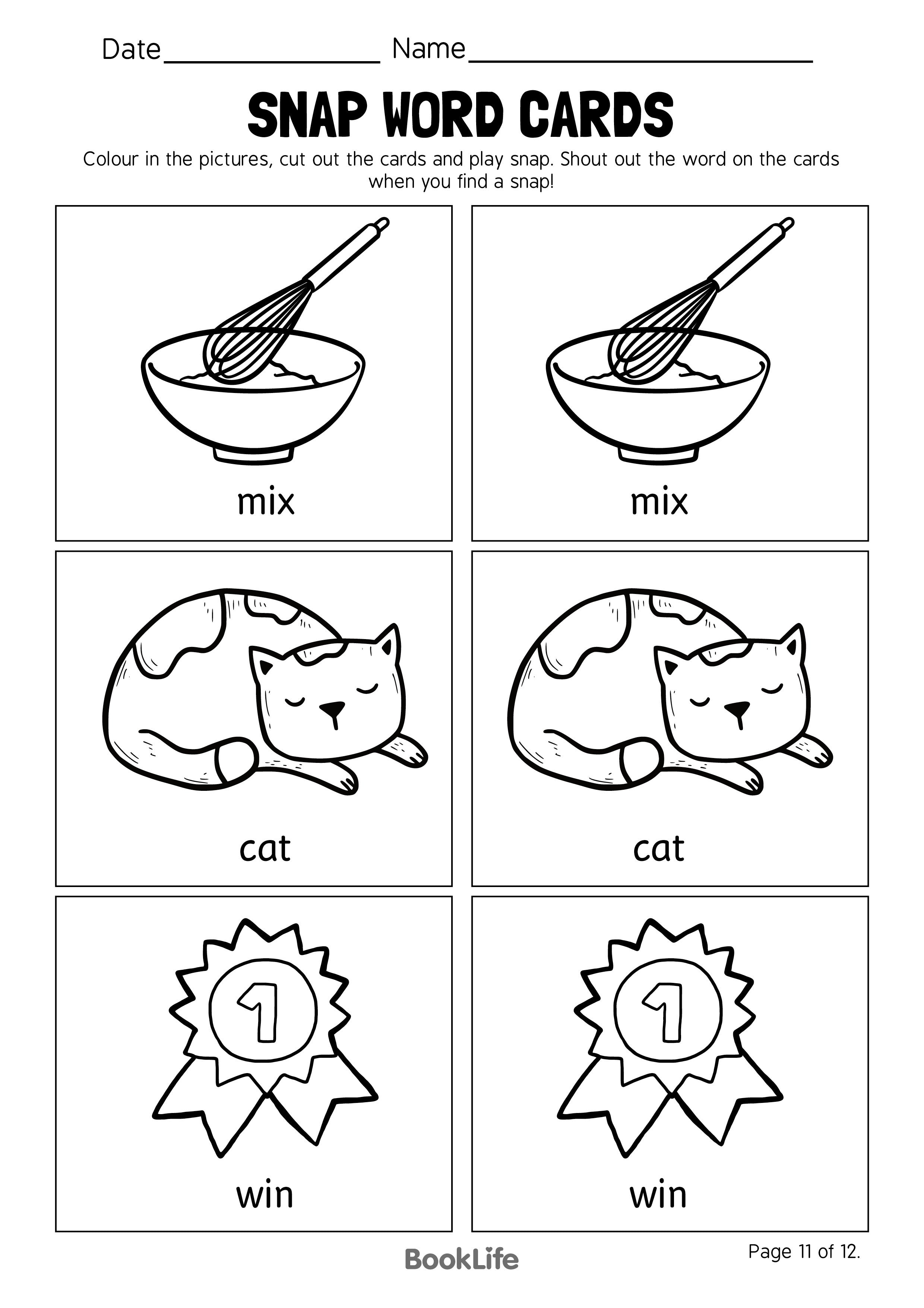 Snap Word Cards - Option 11