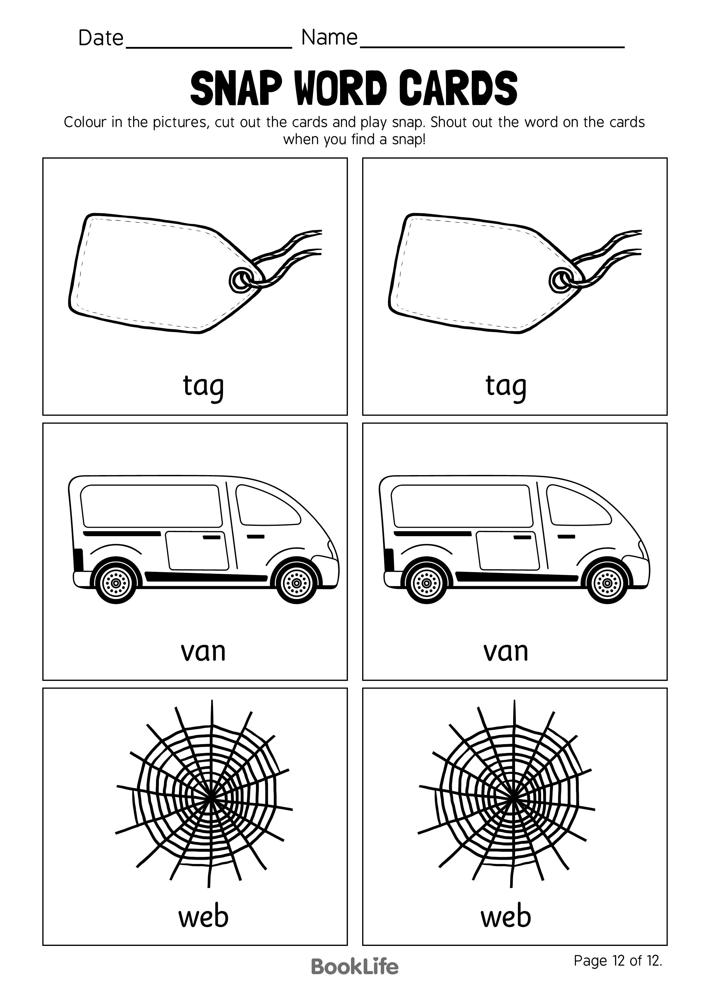 Snap Word Cards - Option 12