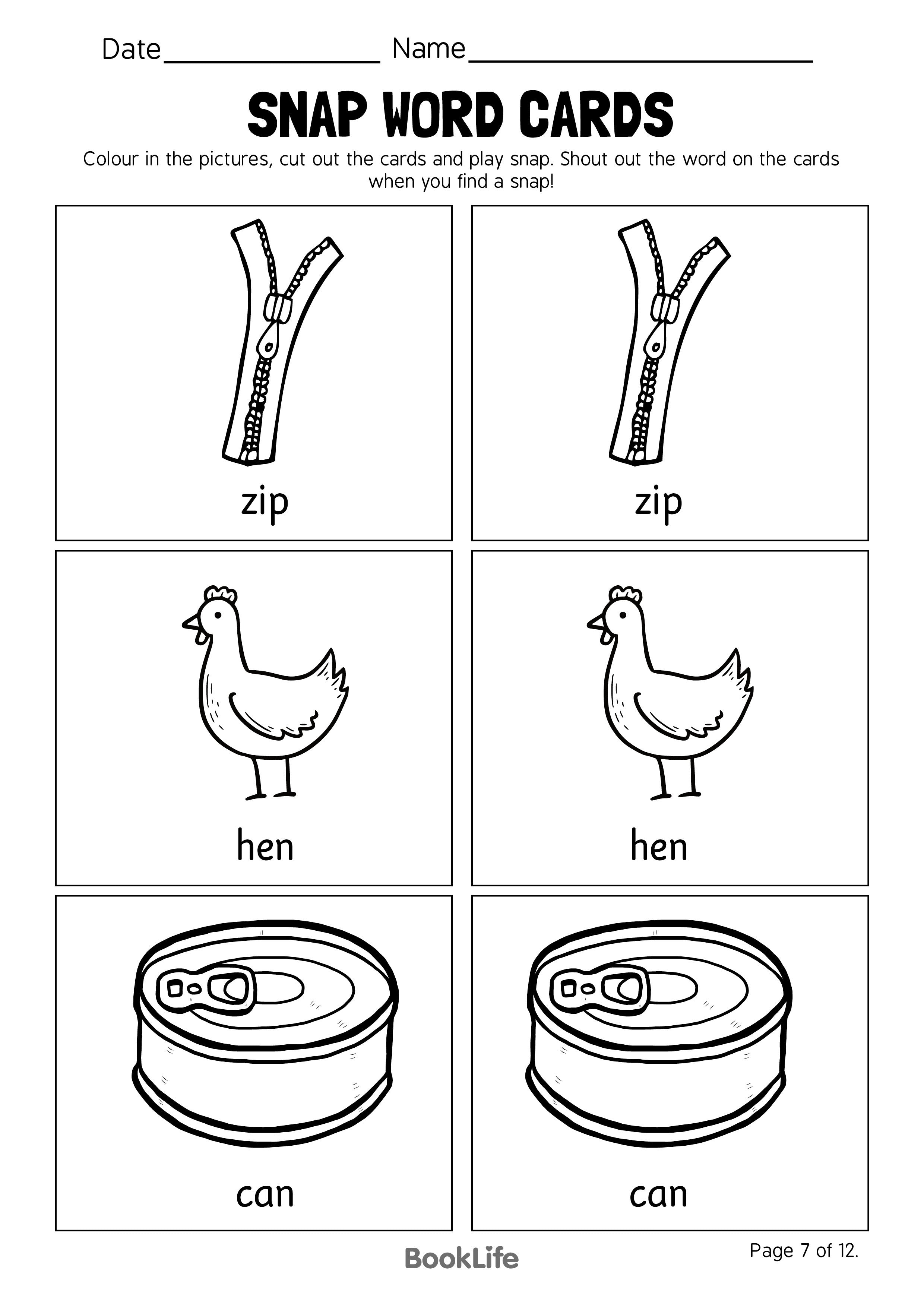 Snap Word Cards - Option 7