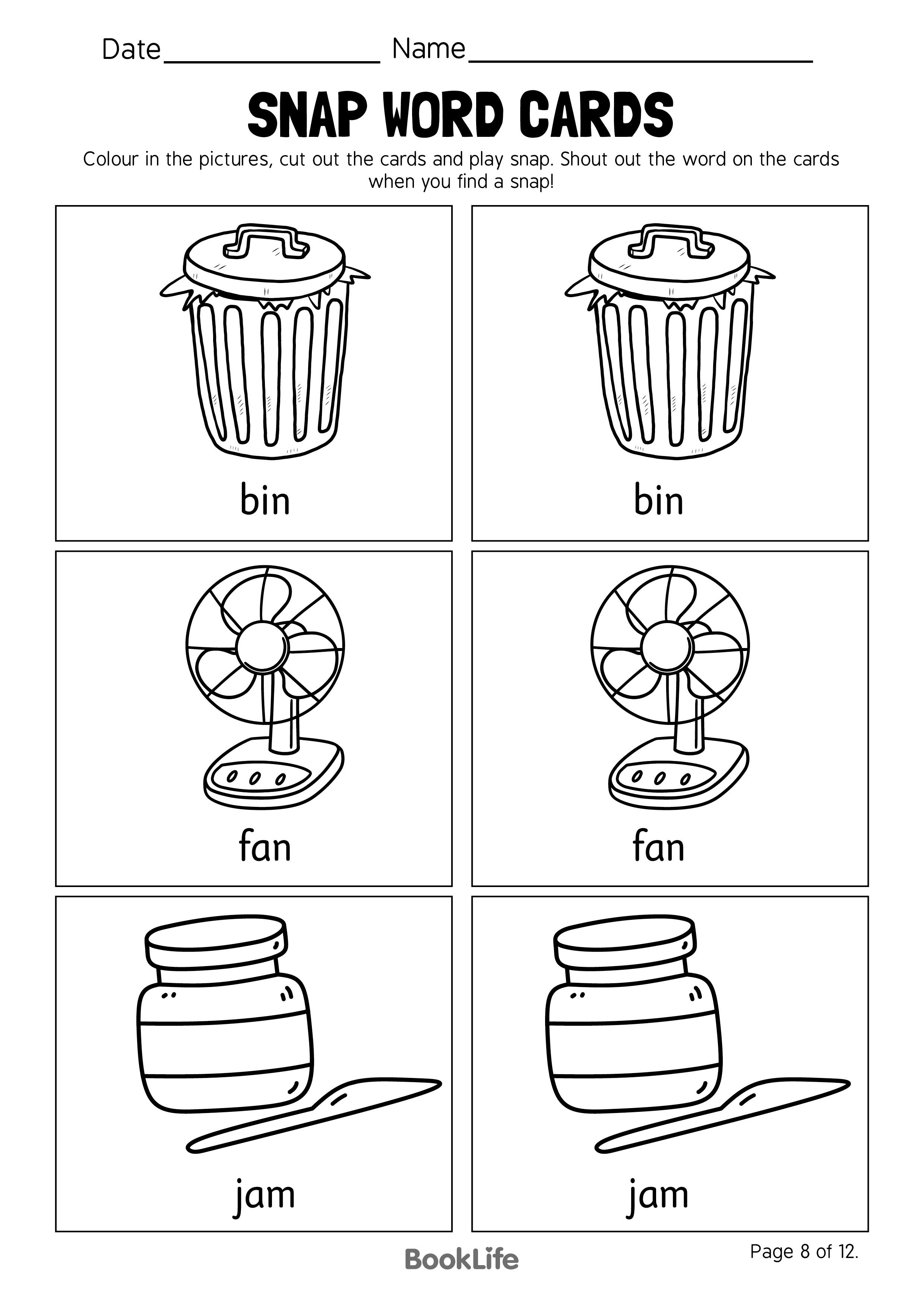 Snap Word Cards - Option 8
