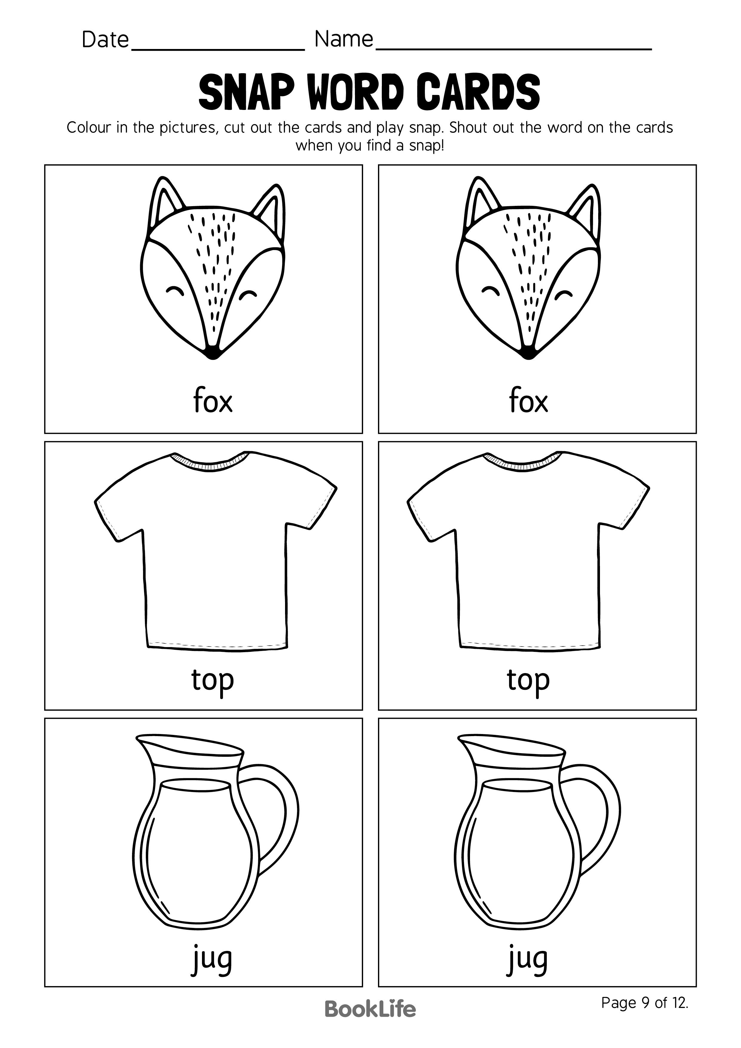 Snap Word Cards - Option 9