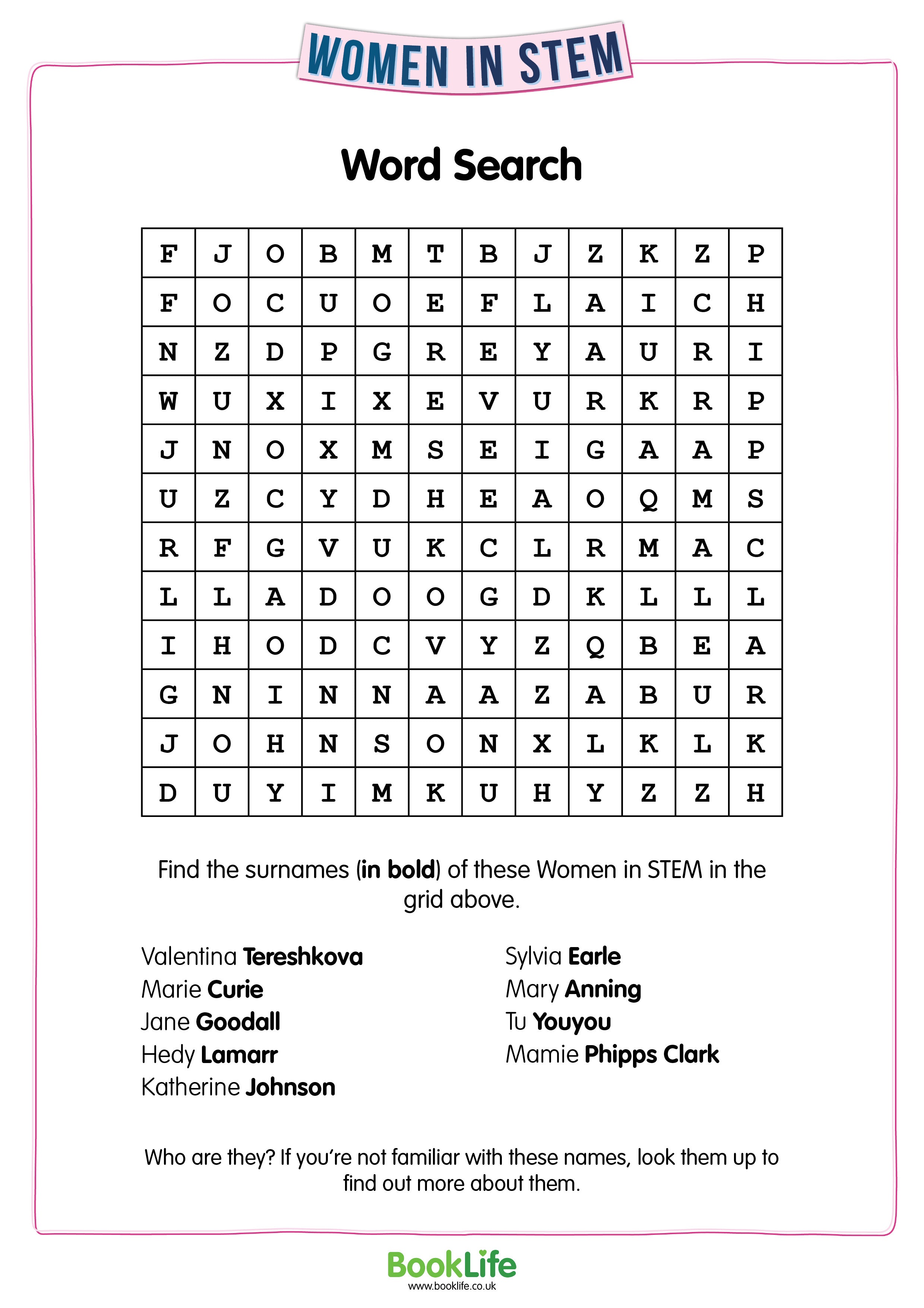 Women in STEM Wordsearch