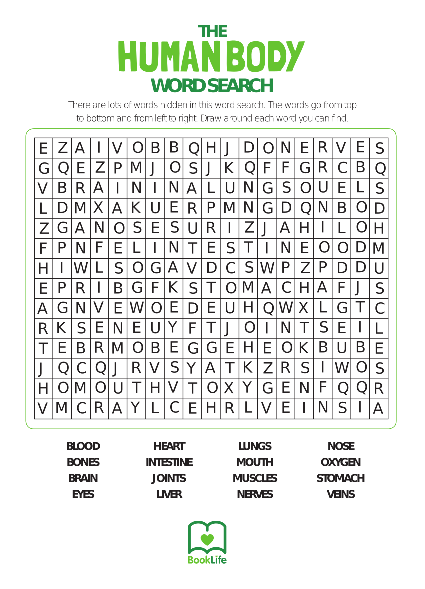 Words Using Human Body Free Human Body Word Search | BookLife