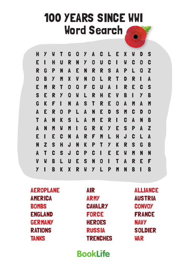 World War 1 Word Search by BookLife